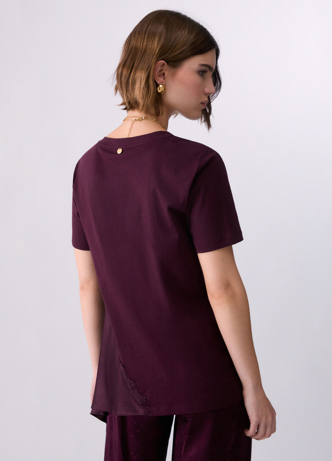 Bimaterial T-shirt aubergine Liu Jo - large image number 1