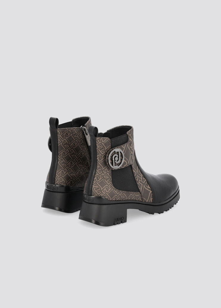Bottines avec logo monogramme noir et marron Liu Jo - large image number 1 Bottines avec logo monogramme noir et marron Liu Jo - large image number 1