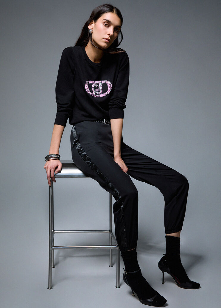 Jogging pants with logo tape black Liu Jo - medium