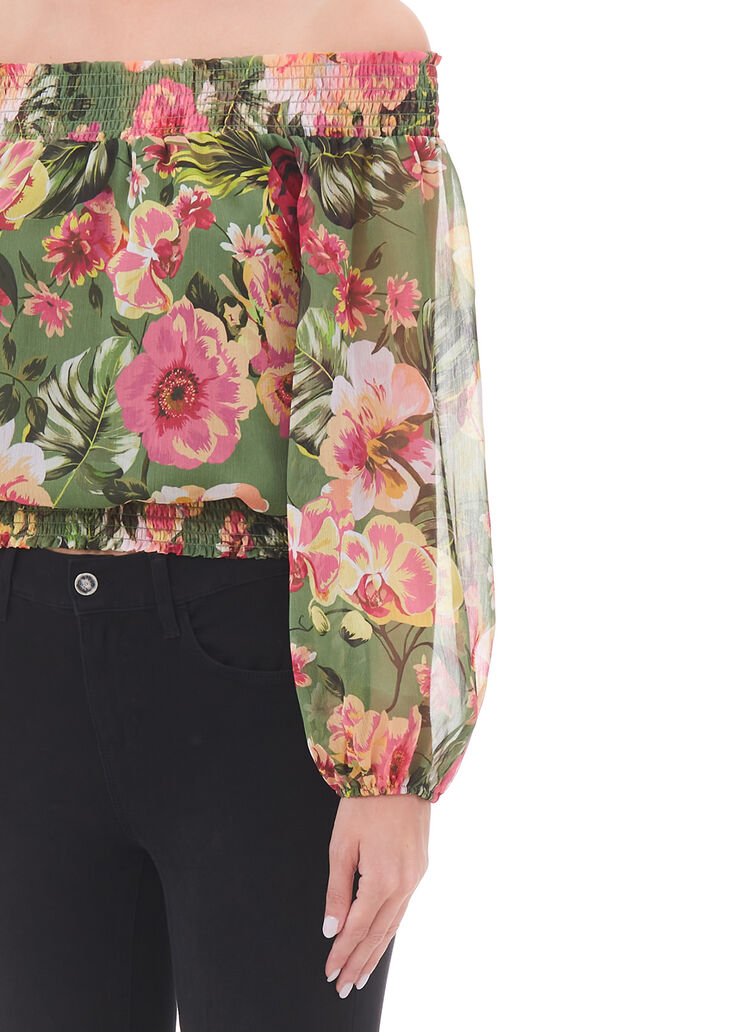 Bardot neckline top green with floral print Liu Jo - large image number 2 Bardot neckline top green with floral print Liu Jo - large image number 2