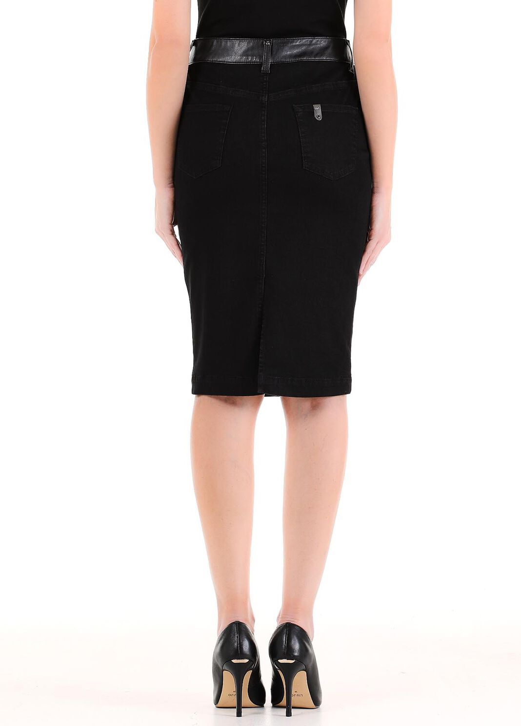 Falda midi bimaterial denim negro Liu Jo - large image number 1