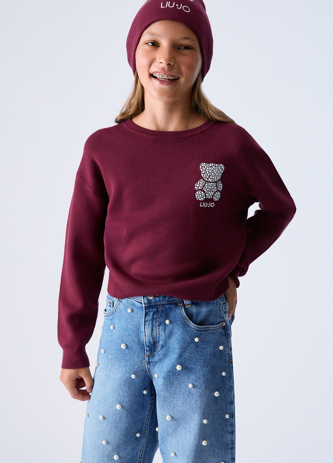 Sweater with jewel embroidery dark red Liu Jo - large image number 1