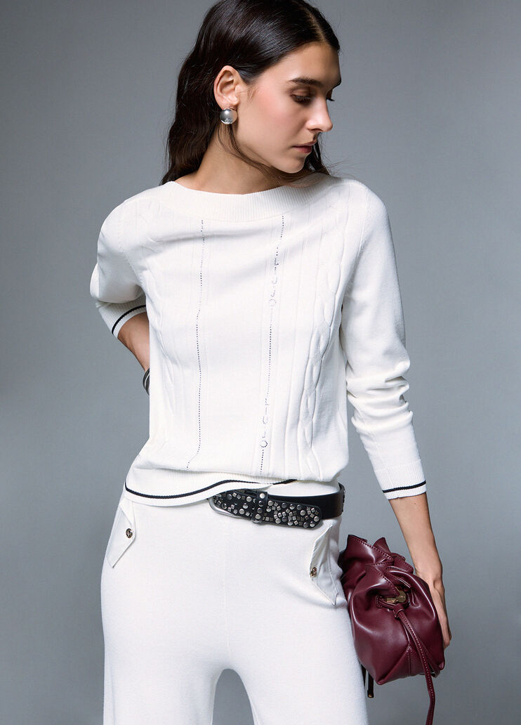 Sweater with Contrast Trim white wool Liu Jo - medium