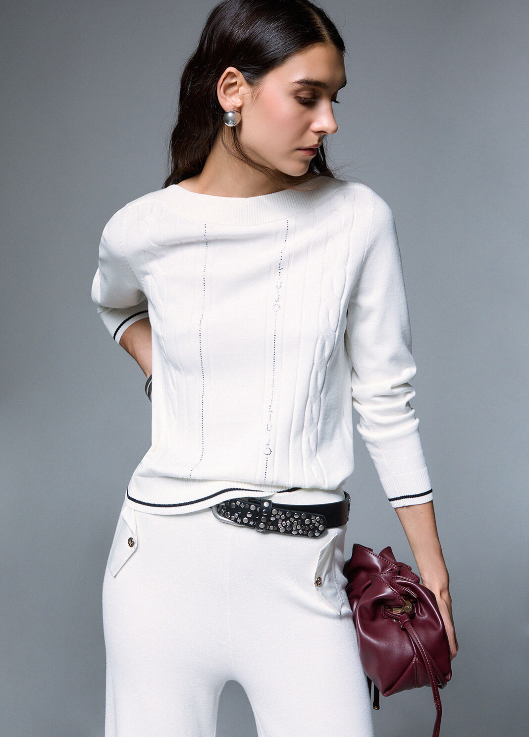 Sweater with Contrast Trim white wool Liu Jo - large image number 2