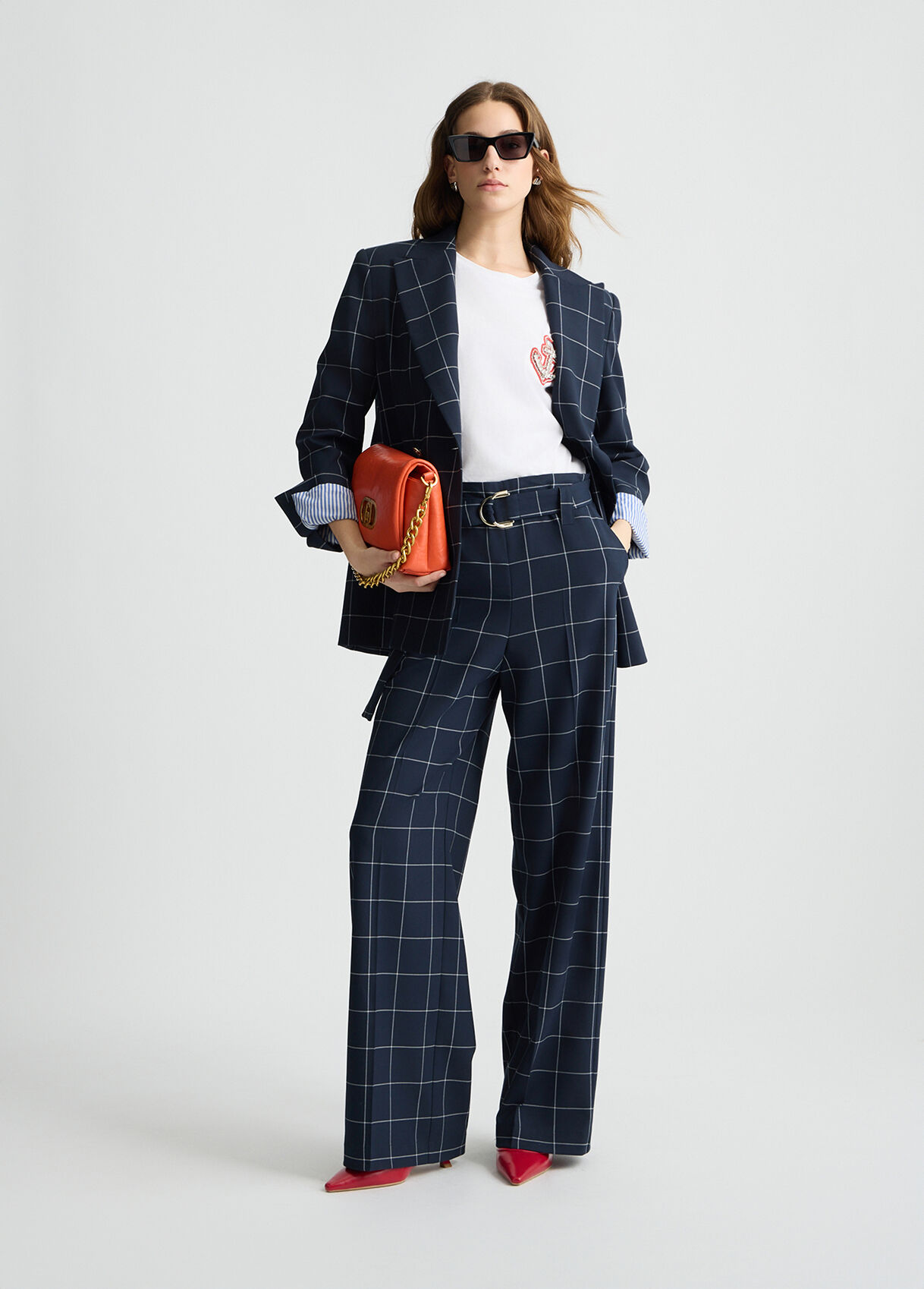 Double-breasted check blazer colour blue | Liu Jo