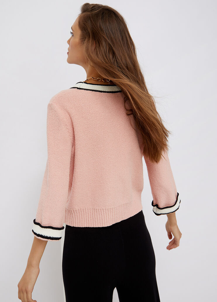Eco-friendly college cardigan powder pink/wool white Liu Jo - large image number 1 Eco-friendly college cardigan powder pink/wool white Liu Jo - large image number 1