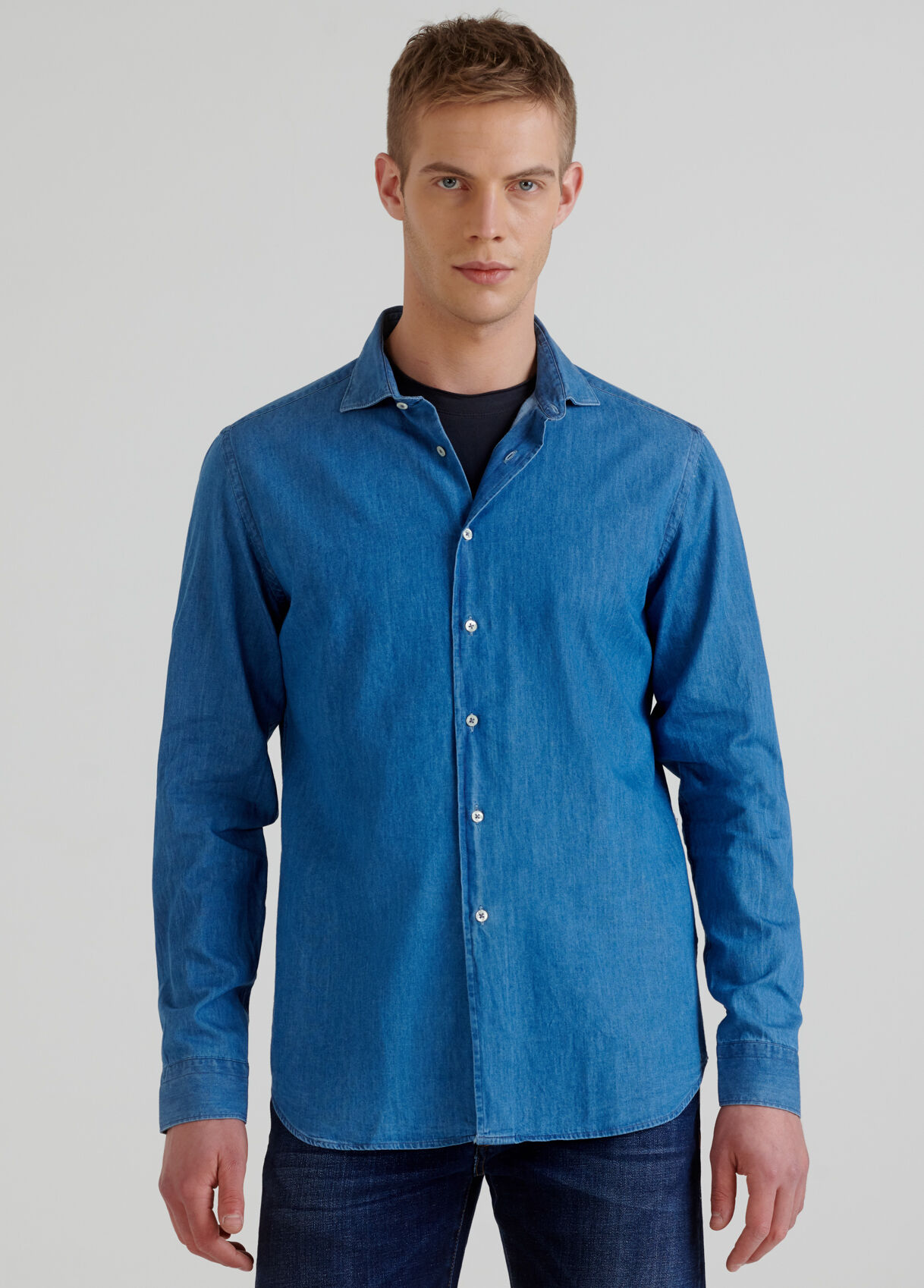 Camisa vaquera cuello mao hombre Clearance