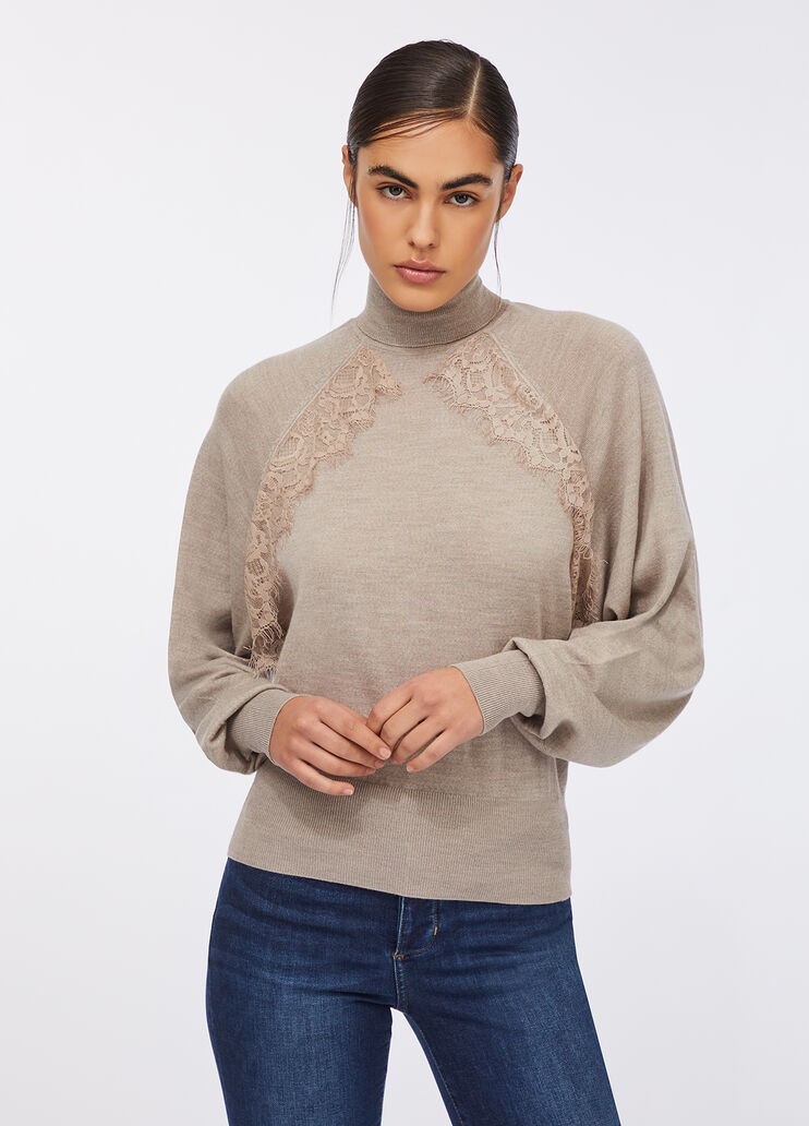 Jersey de cuello alto de lana con encaje tórtola Liu Jo - large image number 0