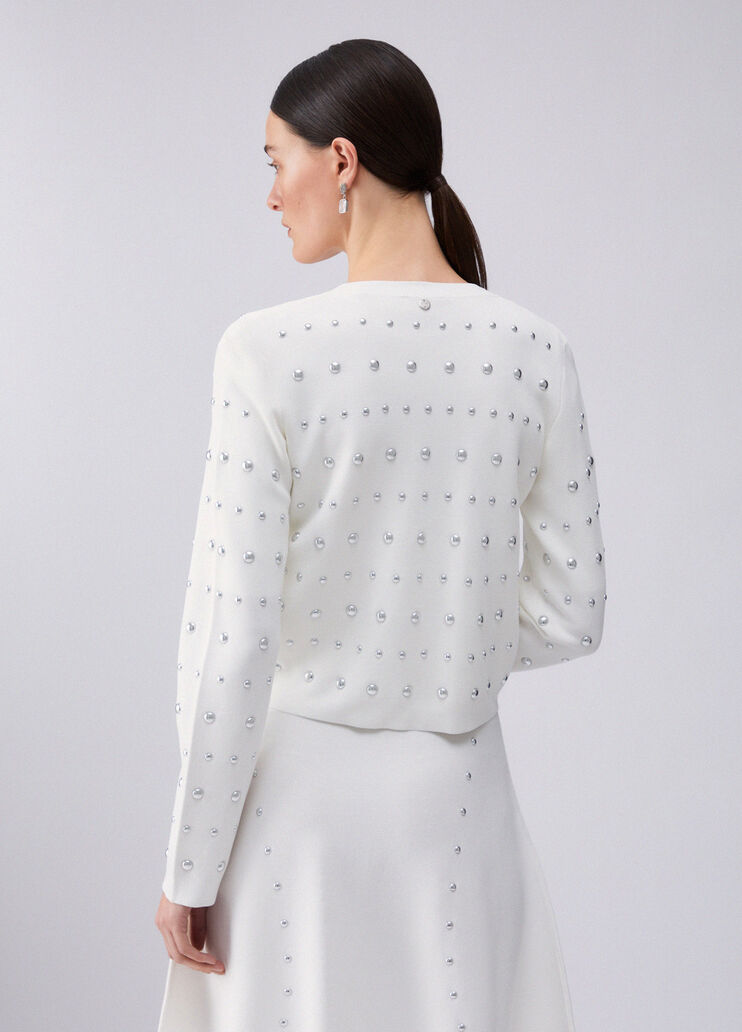 Cardigan with studs white wool Liu Jo - large image number 1