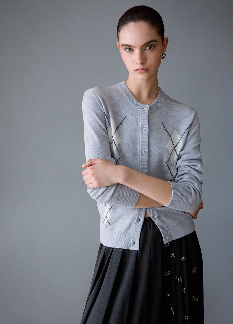 Wool Cardigan with Argyle Pattern grey Liu Jo - medium