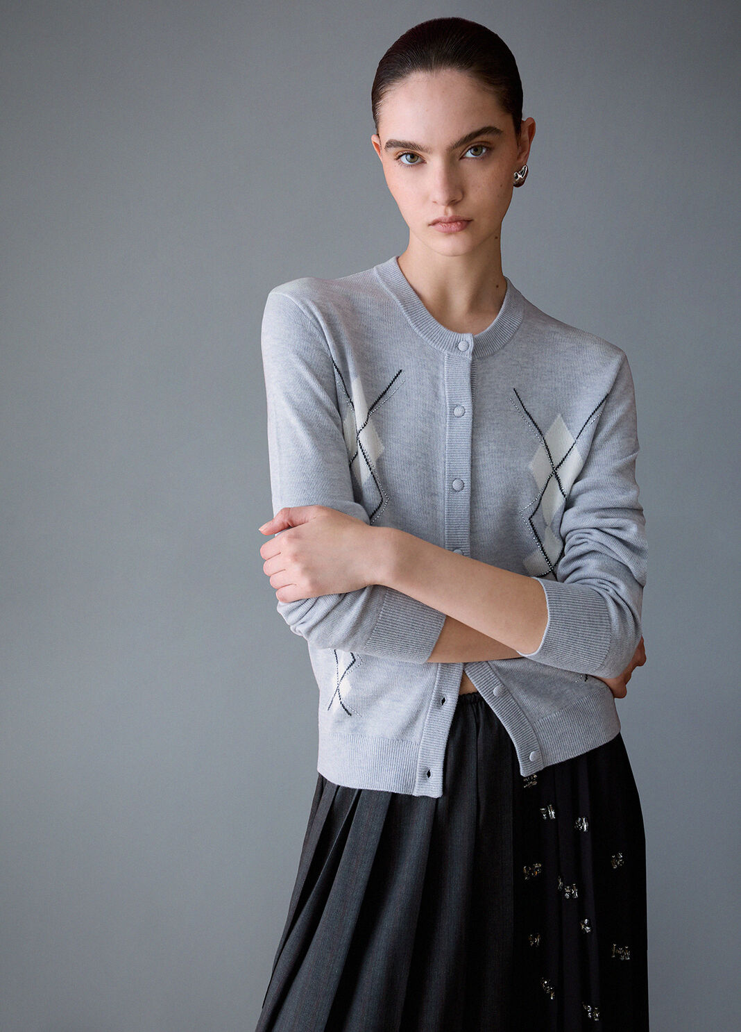 Wollcardigan mit Argyle-Muster Grau Liu Jo - large image number 2