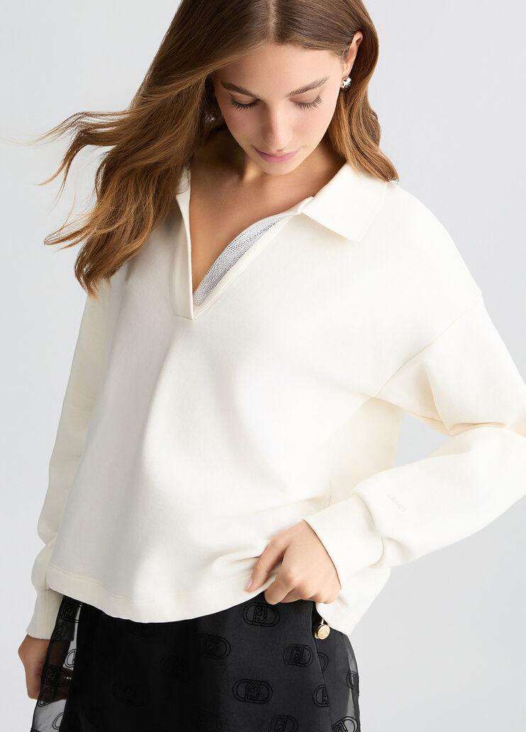 Cotton sweatshirt with rhinestones white Liu Jo - large image number 2 Cotton sweatshirt with rhinestones white Liu Jo - large image number 2