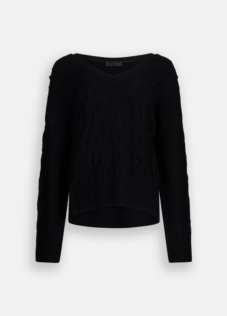 Cable knit wool sweater black Liu Jo - large image number 6