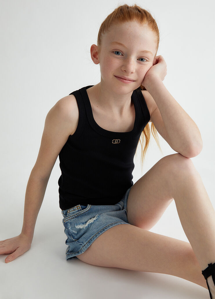 Rib-knit cotton top black Liu Jo - medium Rib-knit cotton top black Liu Jo - medium