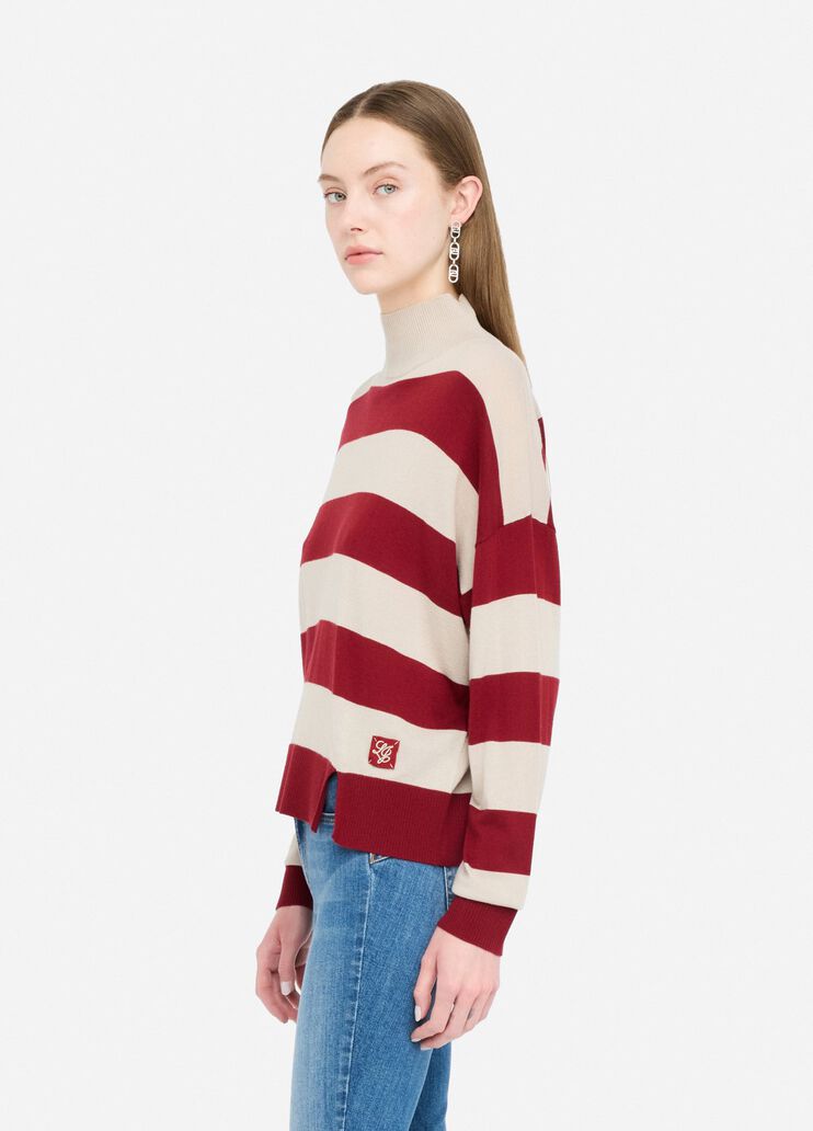 Striped wool-blend mock polo-neck red Liu Jo - large image number 3 Striped wool-blend mock polo-neck red Liu Jo - large image number 3