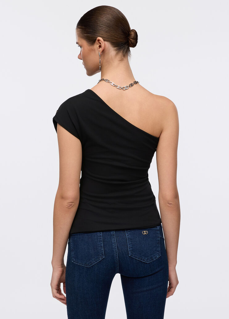 One-shoulder top with bejewelled button black Liu Jo - large image number 1