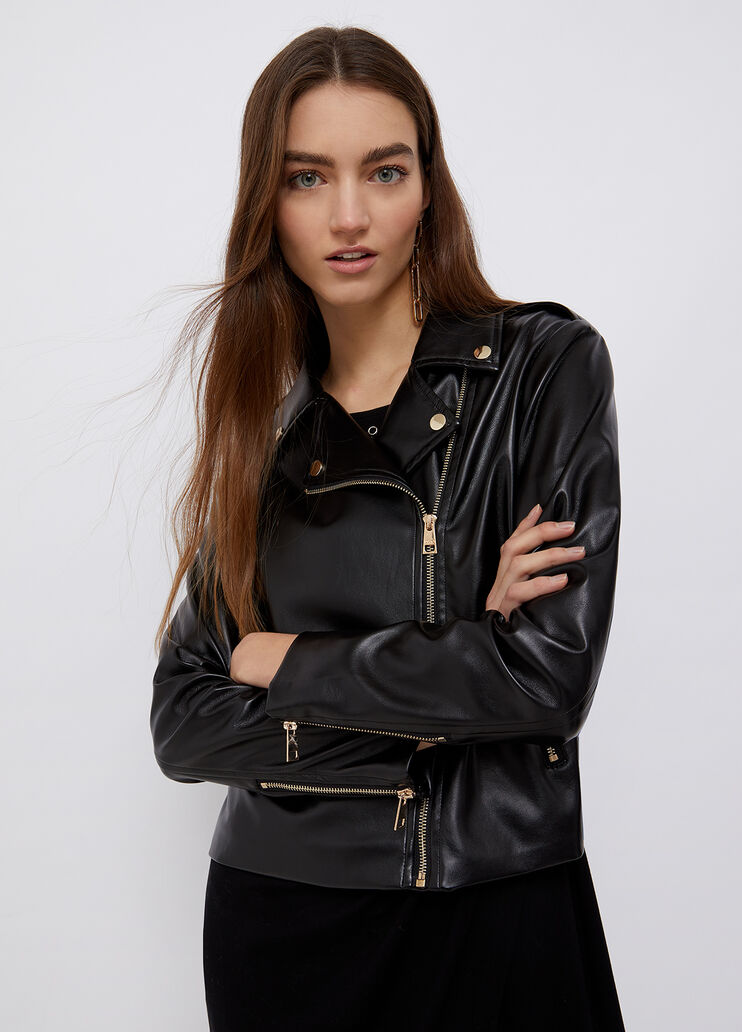 Biker jacket with pleated detail
