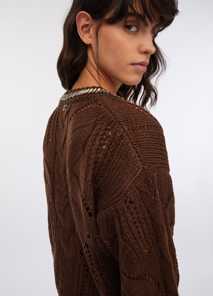 Openwork jumper with gemstones chocolate Liu Jo - large image number 3 Openwork jumper with gemstones chocolate Liu Jo - large image number 3