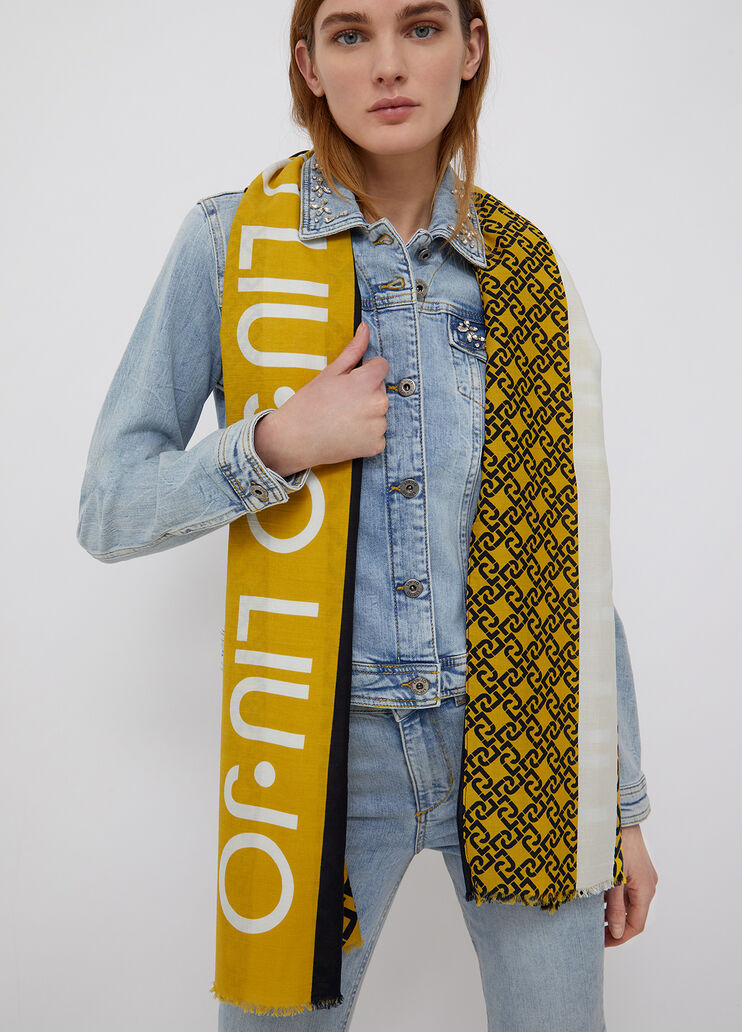 Shawl with all-over logo light yellow Liu Jo - large image number 1