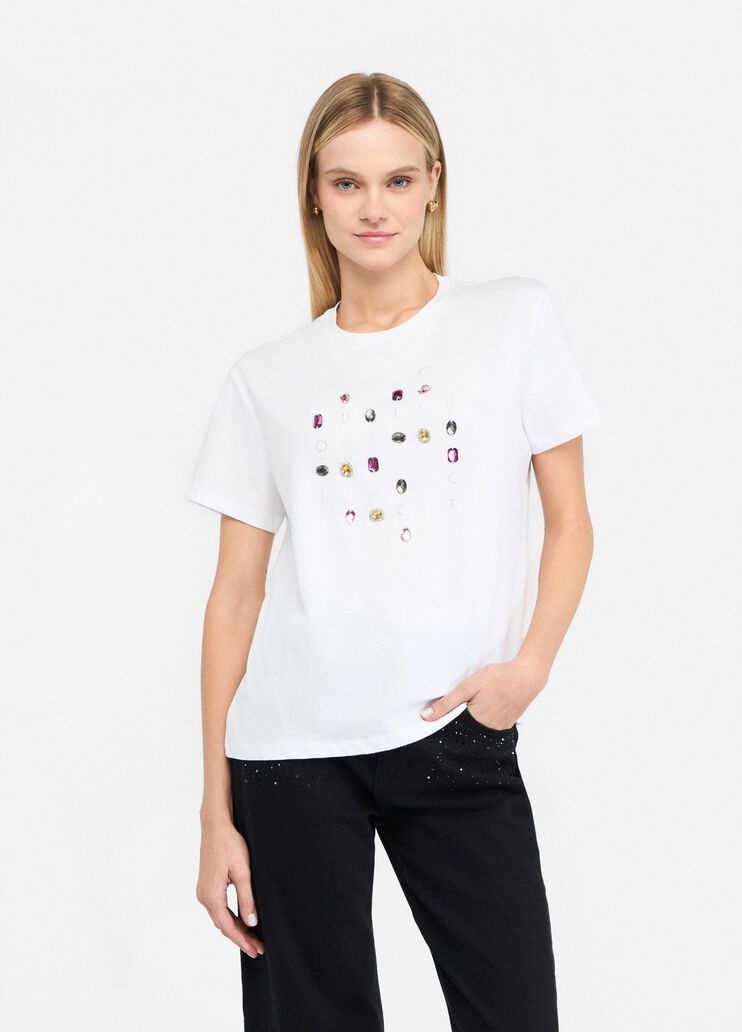 T-shirt with appliqués white/colored gemstones Liu Jo - medium T-shirt with appliqués white/colored gemstones Liu Jo - medium