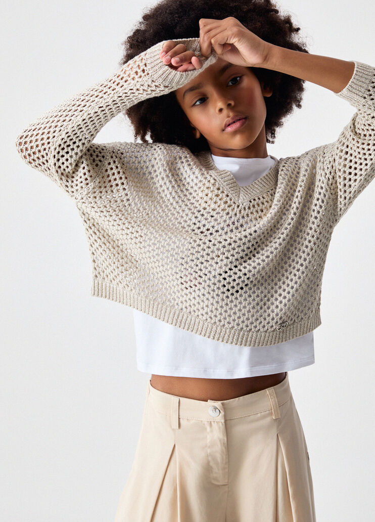 Netzpullover mit V-Ausschnitt Beige Liu Jo - medium