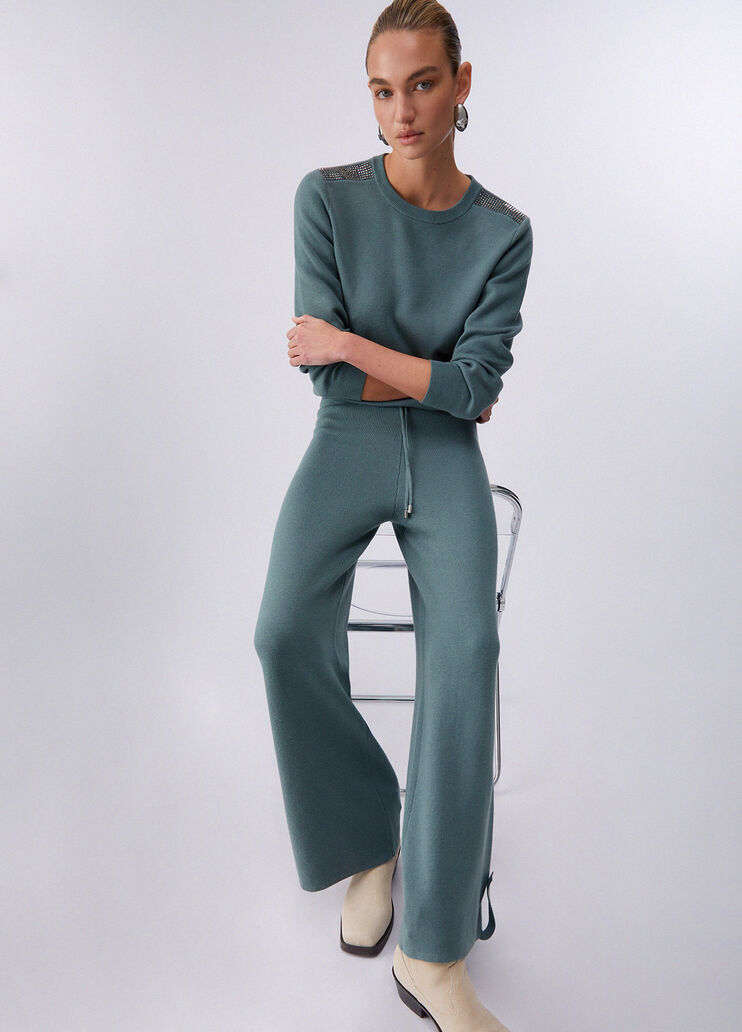 Knit trousers with beads khaki green Liu Jo - medium