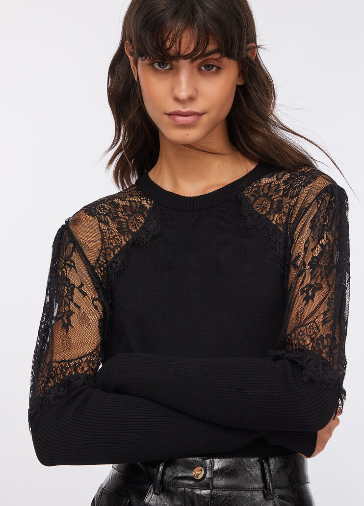 Jumper with lace black Liu Jo - large image number 2