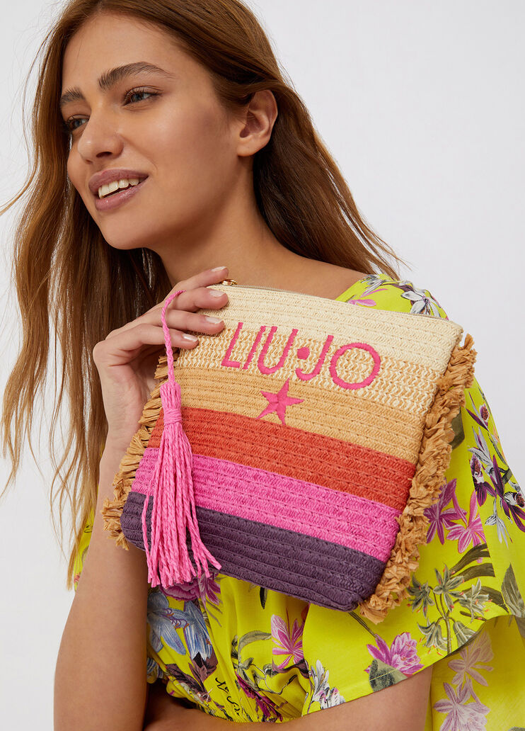 Pochette da mare con frange avorio/terra/fuxia Liu Jo - large image number 1 Pochette da mare con frange avorio/terra/fuxia Liu Jo - large image number 1