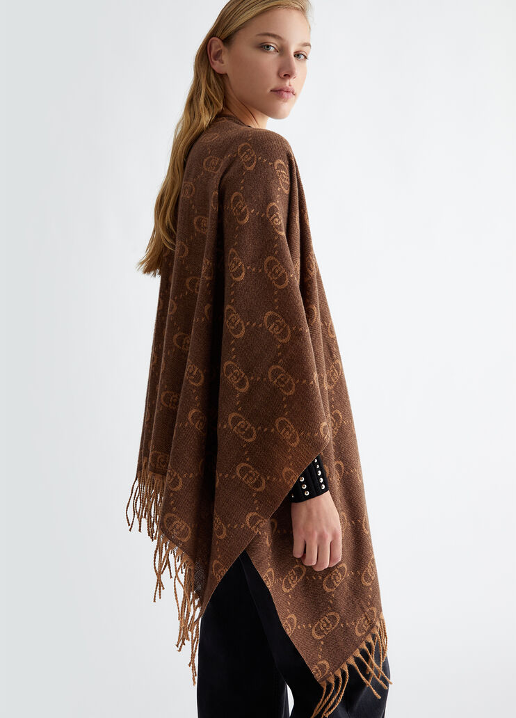 Poncho with jacquard monogram logo brown Liu Jo - large image number 2 Poncho with jacquard monogram logo brown Liu Jo - large image number 2