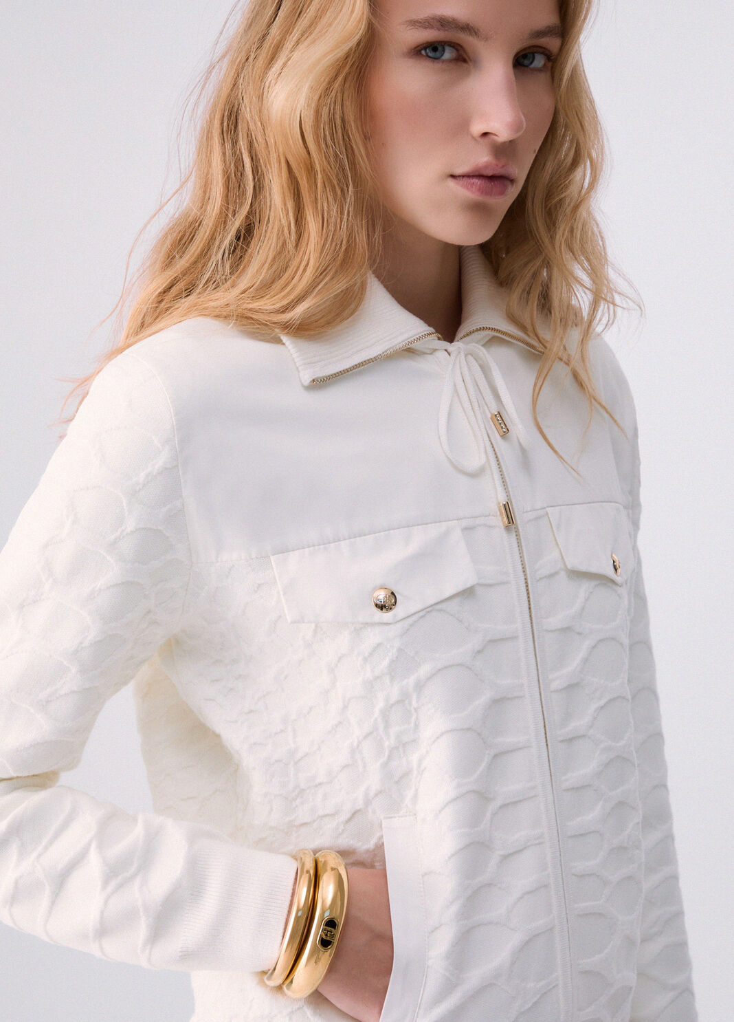 Hooded Zip-Up Sweater white wool Liu Jo - large image number 4