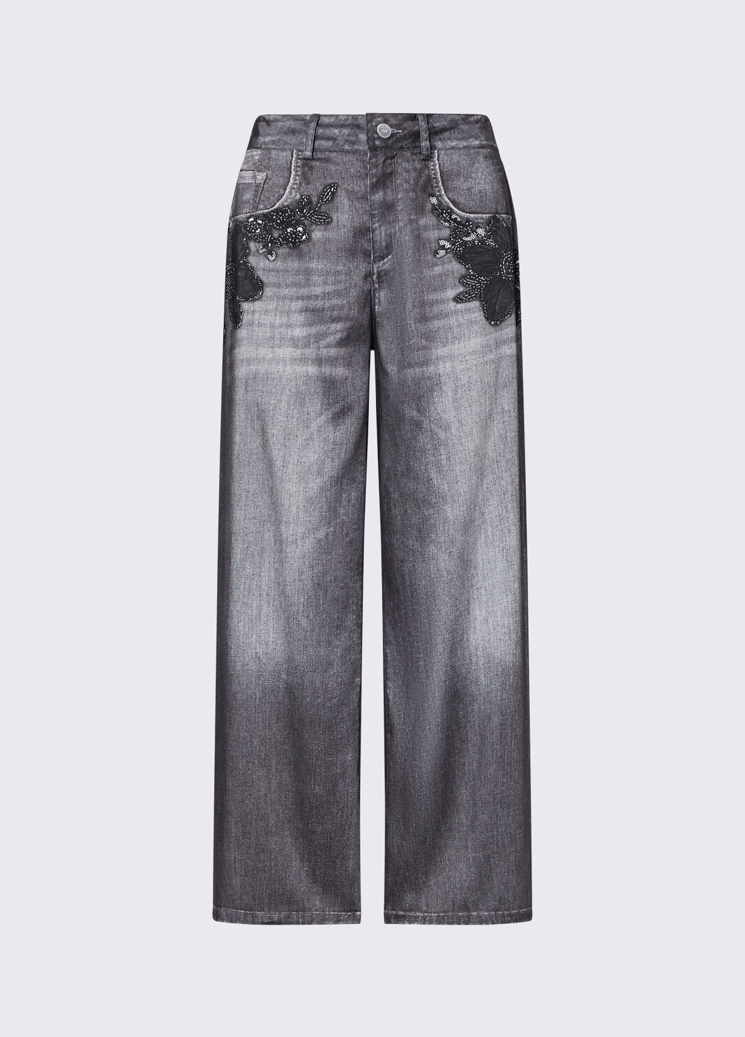 Straight-leg trousers with print digital grey with flowers Liu Jo - large image number 6