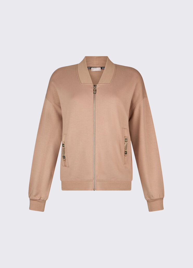 Sweatjacke mit Rei&szlig;verschluss und Kettendetails Beige Liu Jo - medium