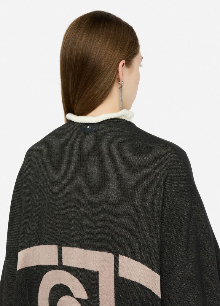 Poncho with logo and fringes black Liu Jo - large image number 2