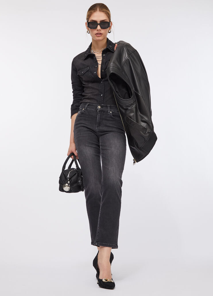 Джинсовая рубашка со стразами черный деним Liu Jo - large image number 5