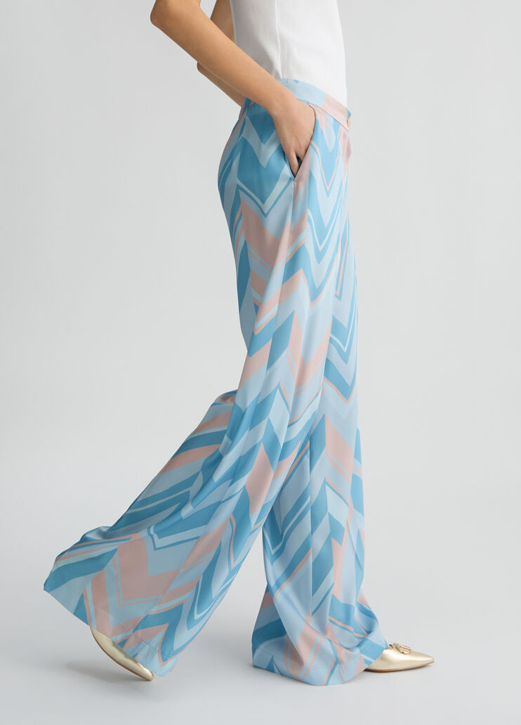 Printed twill palazzo trousers light blue Liu Jo - large image number 3 Printed twill palazzo trousers light blue Liu Jo - large image number 3