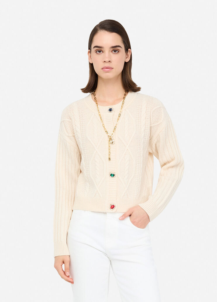 Wool cardigan with bejewelled buttons beige Liu Jo - medium Wool cardigan with bejewelled buttons beige Liu Jo - medium