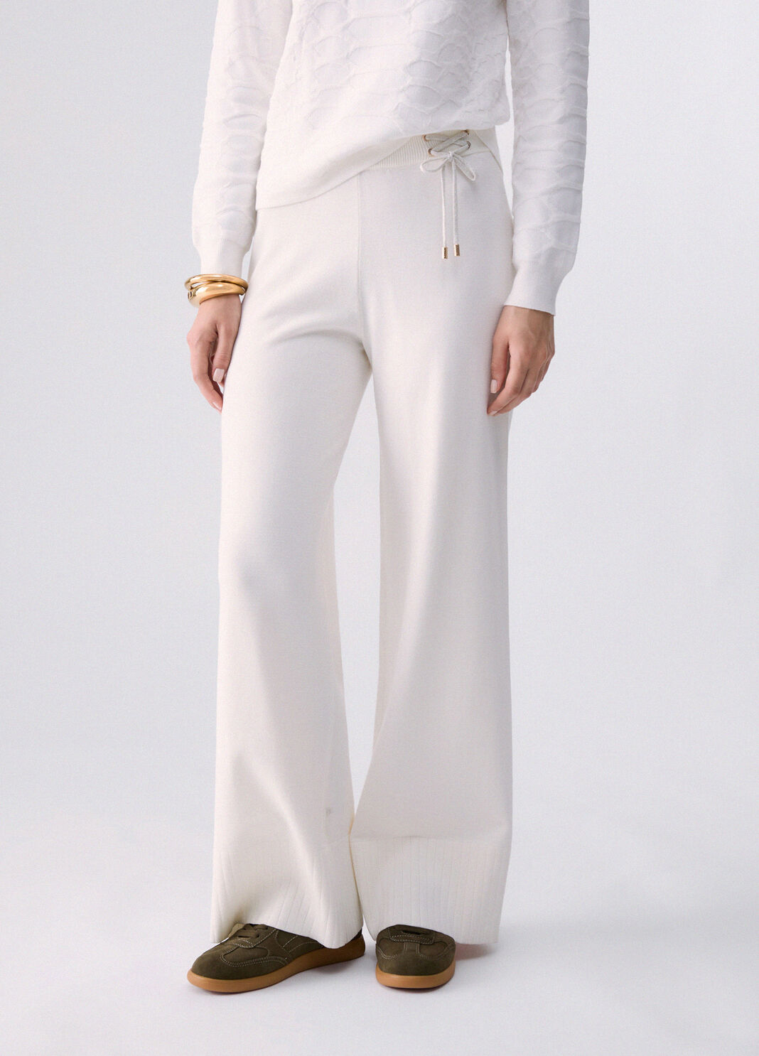 Pantalon en maille avec cordons blanc laine Liu Jo - large image number 0