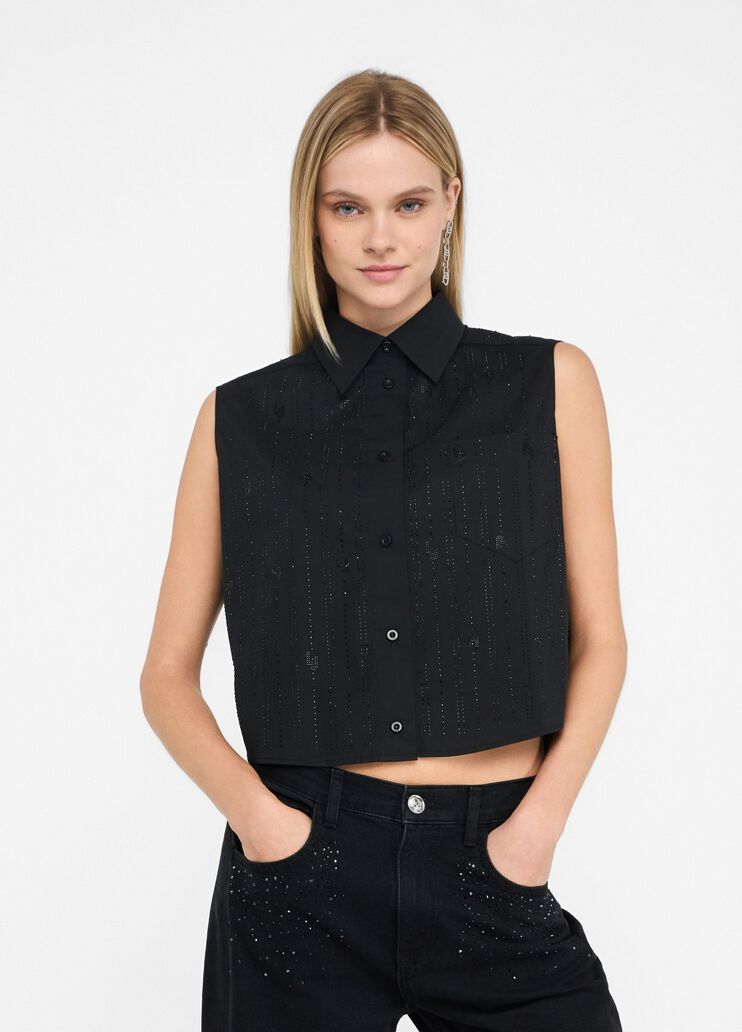 Cotton top with rhinestones black Liu Jo - medium Cotton top with rhinestones black Liu Jo - medium