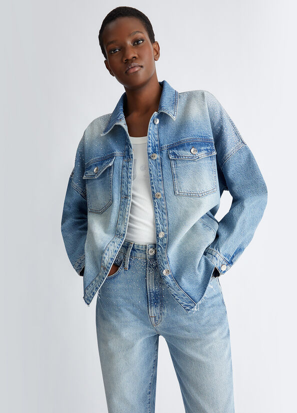 Jeansjacke mit Strass Farbe Denimblau | Liu Jo