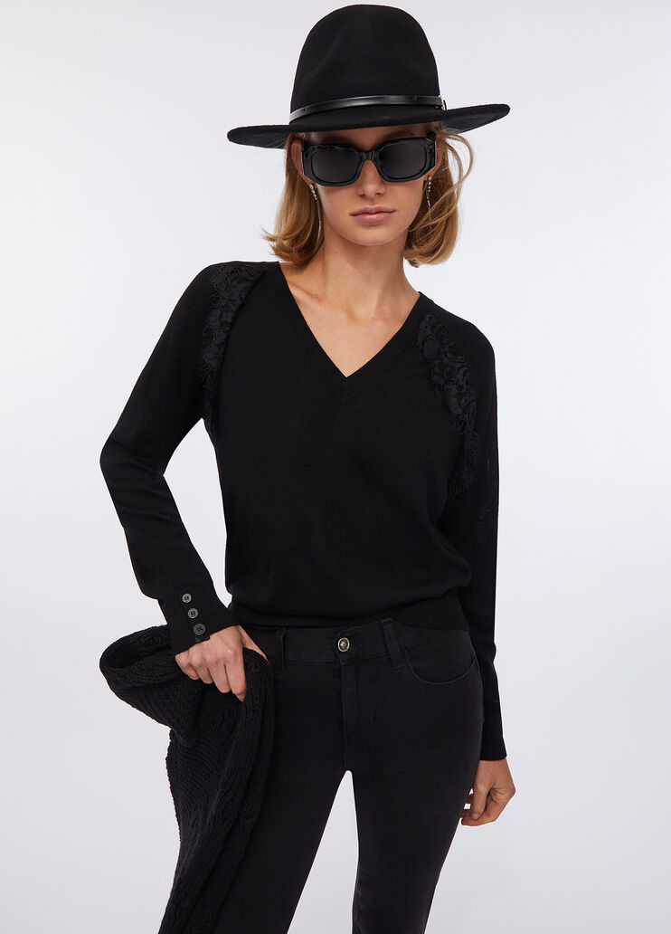 Jersey de lana con encaje negro Liu Jo - large image number 4 Jersey de lana con encaje negro Liu Jo - large image number 4