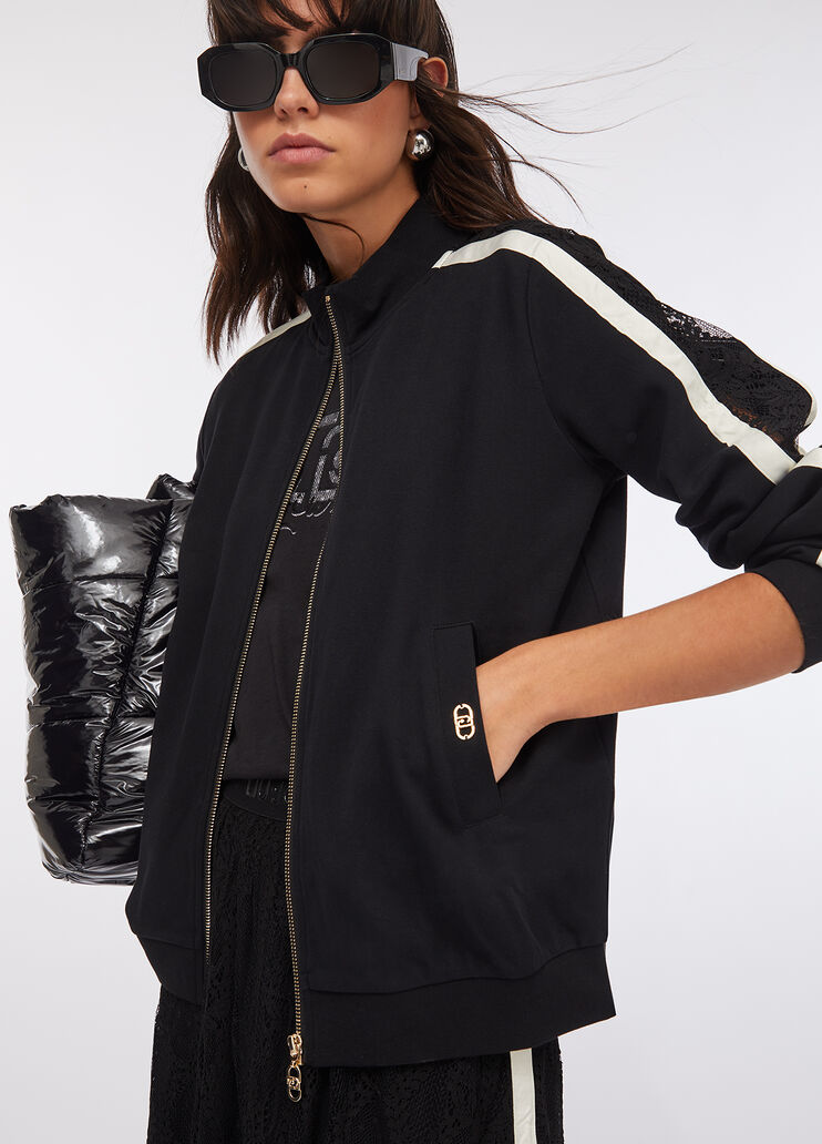 Sweat-shirt en coton avec dentelle noir Liu Jo - large image number 4