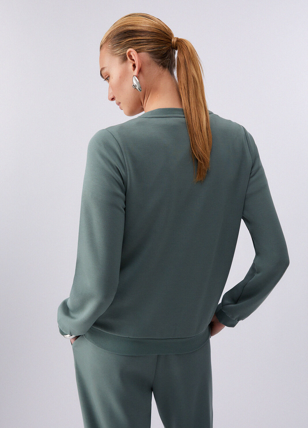 Scuba sweatshirt with logo khaki green Liu Jo - large image number 1