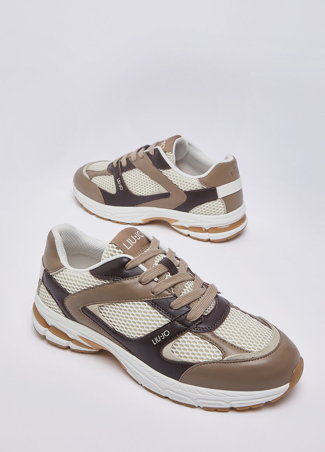 Leather and mesh sneakers beige Liu Jo - large image number 6
