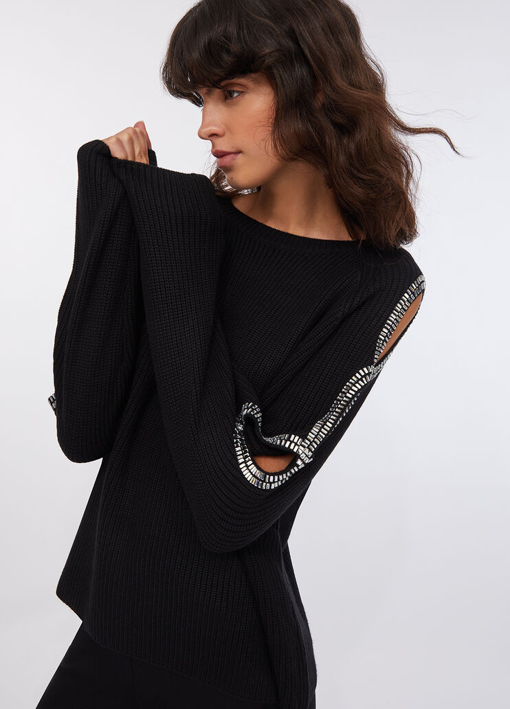 Pullover con cut-out gioiello nero Liu Jo - large image number 3 Pullover con cut-out gioiello nero Liu Jo - large image number 3
