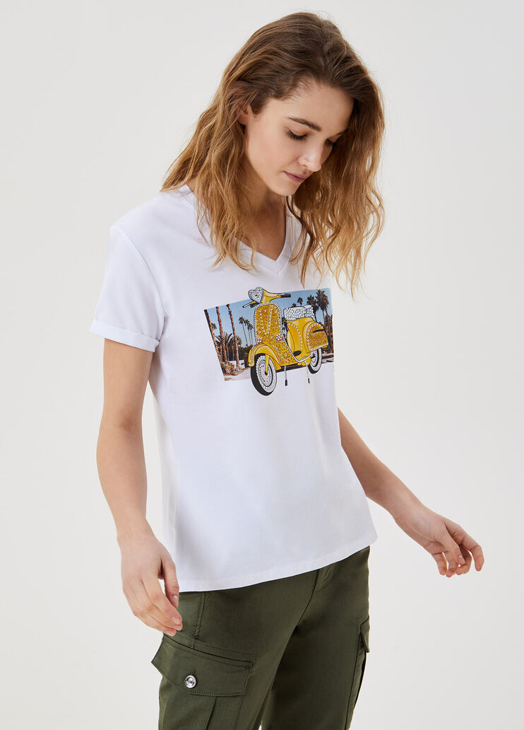 T-shirt with print and appliqués White/scooter Liu Jo - large image number 0