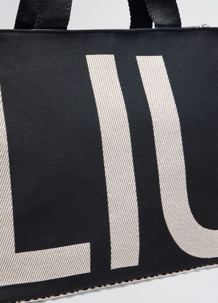 Black jacquard monogram tote bag black with logo Liu Jo - large image number 4 Black jacquard monogram tote bag black with logo Liu Jo - large image number 4