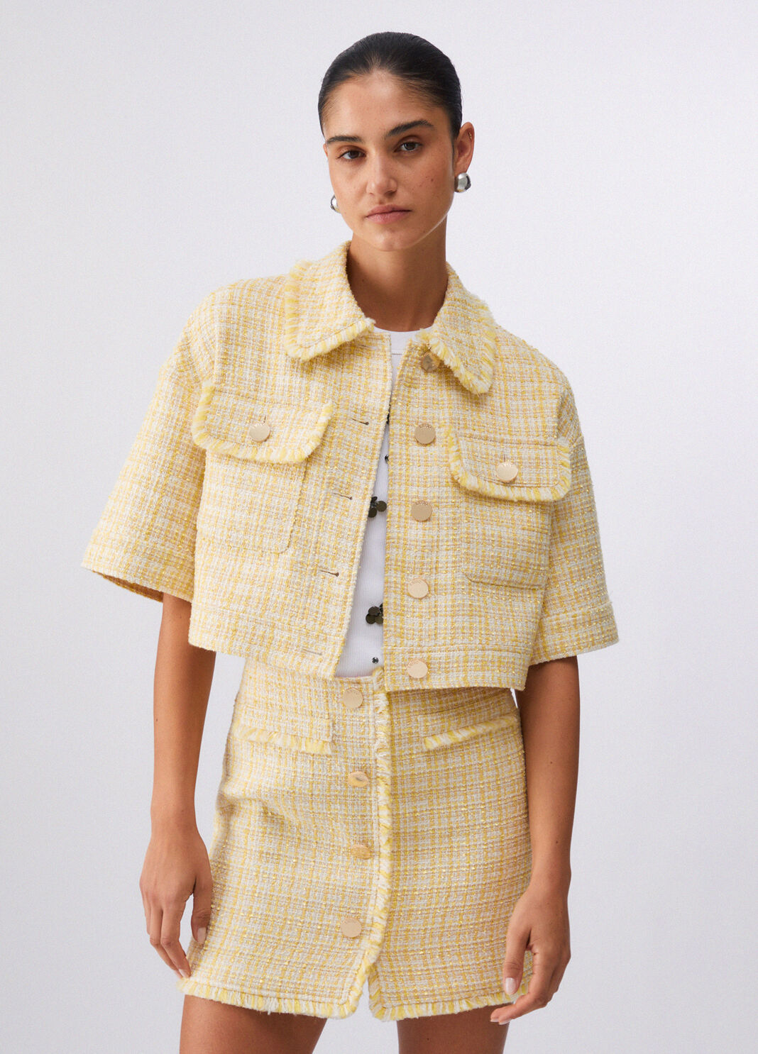 Giacca cropped in boucl&eacute; giallo Liu Jo - large image number 0