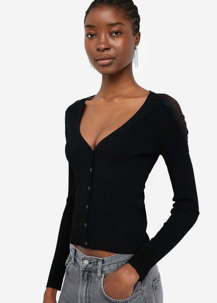 Cardigan with lace black Liu Jo - large image number 2 Cardigan with lace black Liu Jo - large image number 2