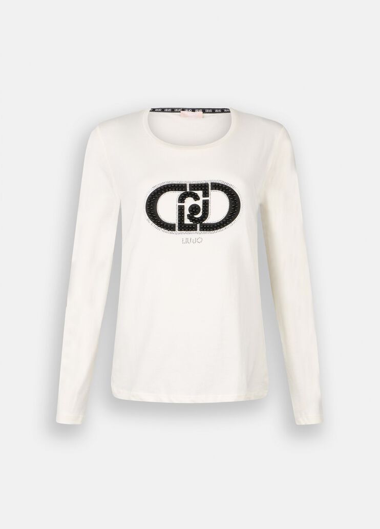 T-shirt en coton avec logo blanc Liu Jo - large image number 6