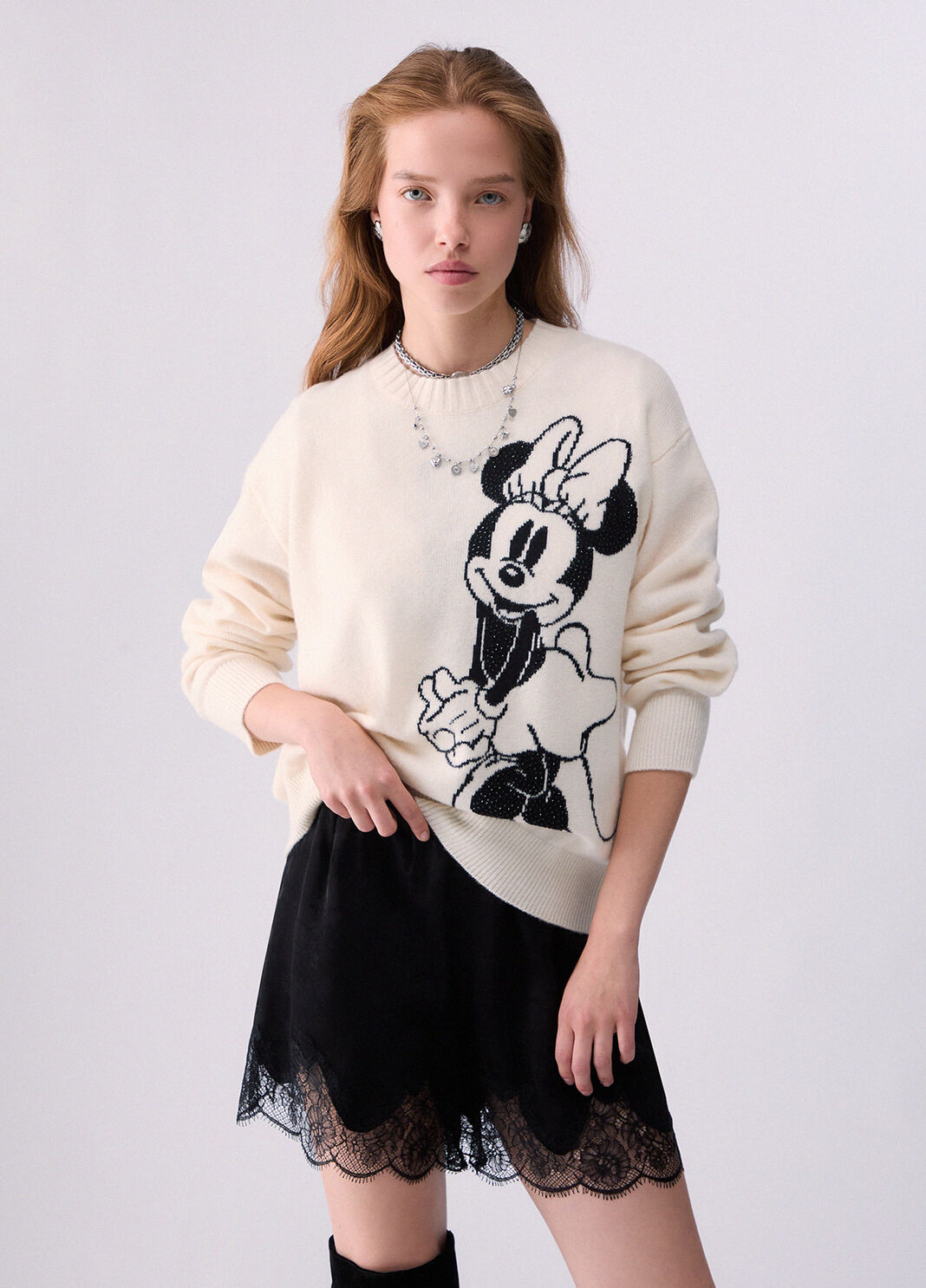 Maglia jacquard in lana Mrs Mouse bianco/Miss mouse B&W Liu Jo - large image number 0